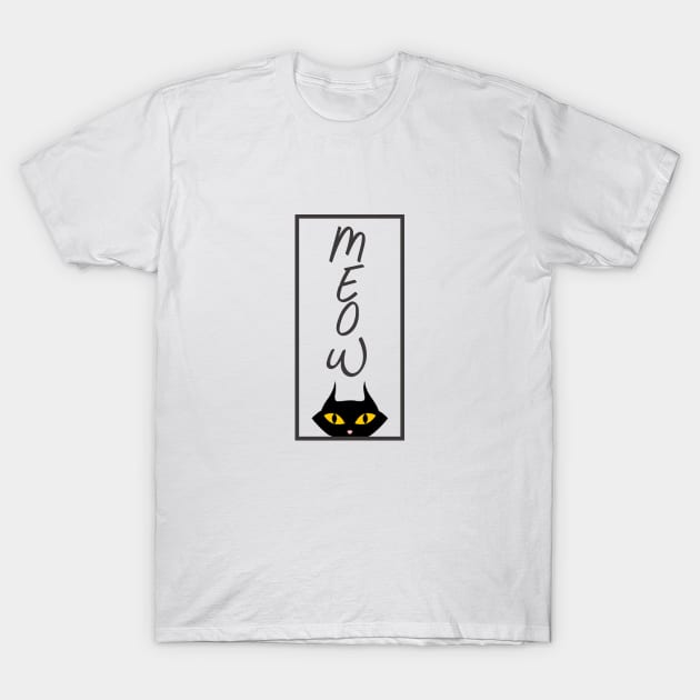 Meow Black Cat Yellow Eyes T-Shirt by MADesigns